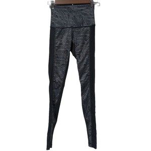 Lululemon Wunder Under Striped Print Mesh Roll Down Leggings Size 2 Black Luxe